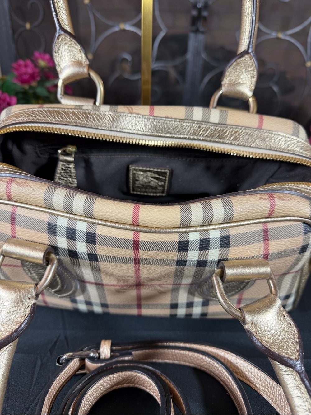 Gold Plaid Small Satchel Crossbody Bag - Picture 7 of 7